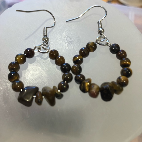 Tigers eye hoop earrings handmade gemstone circle dangle earrings - Picture 2 of 7